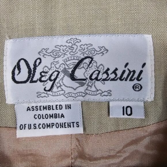 VTG 80s Oleg Cassini Taupe Cream Collarless Blazer 10 Neutral One Button Office - Picture 3 of 11